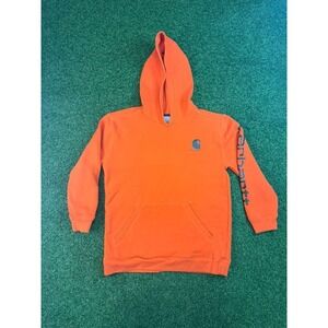 Carhartt Hoodie Boys Large Orange Fleece Graphic Sweatshirt Outdoor Regular Fit